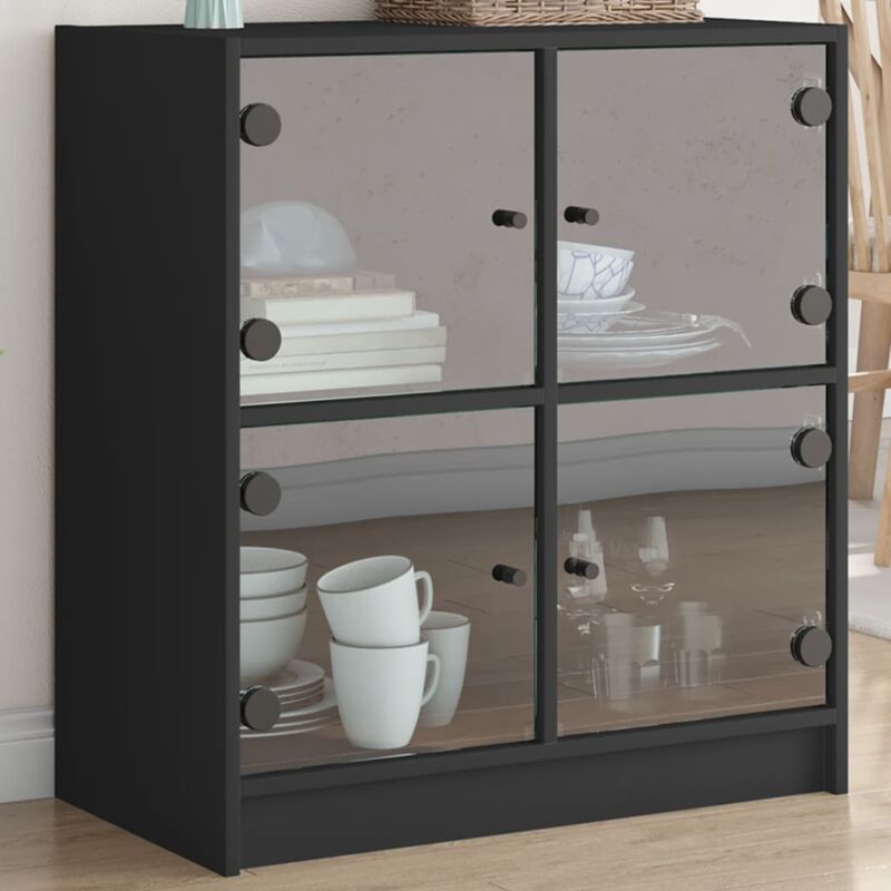 Vidaxl - Armoire latérale avec portes en verre noir 68x37x75,5 cm