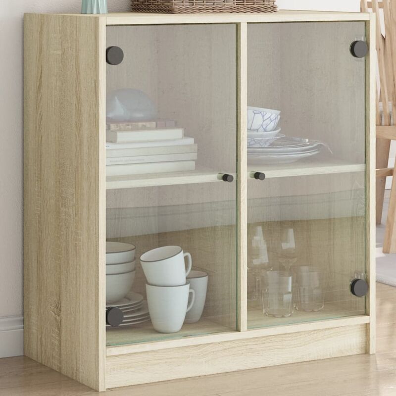 Armoire latérale avec portes en verre chêne sonoma 68x37x75,5cm vidaXL