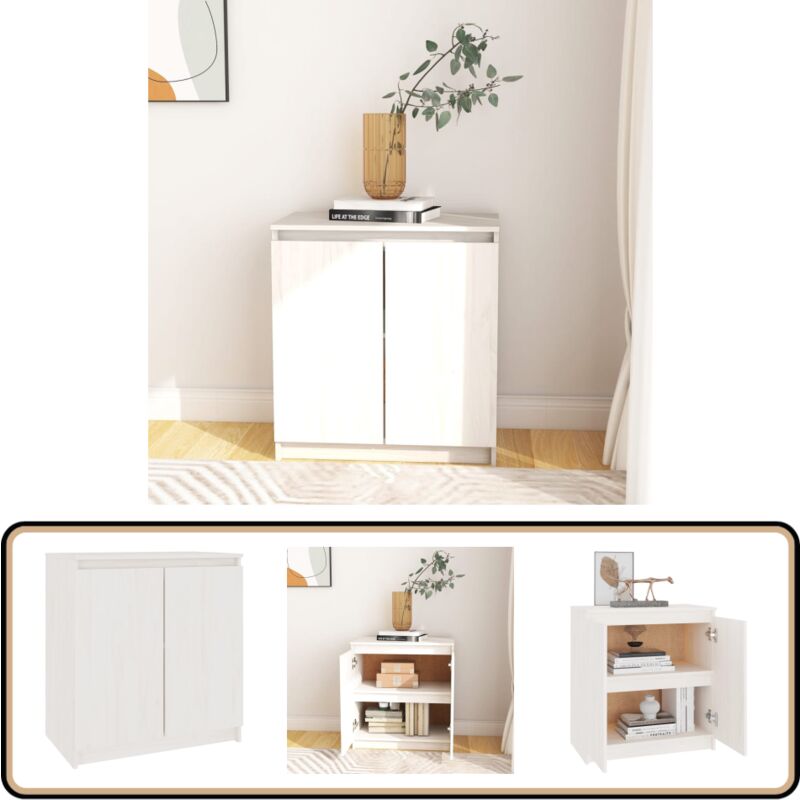 Vidaxl - Armoire latérale blanc 60x36x65 cm bois de pin massif - Buffet - Meuble De Rangement - Armoire Blanche - Bois De Pin - Mobilier Intérieur