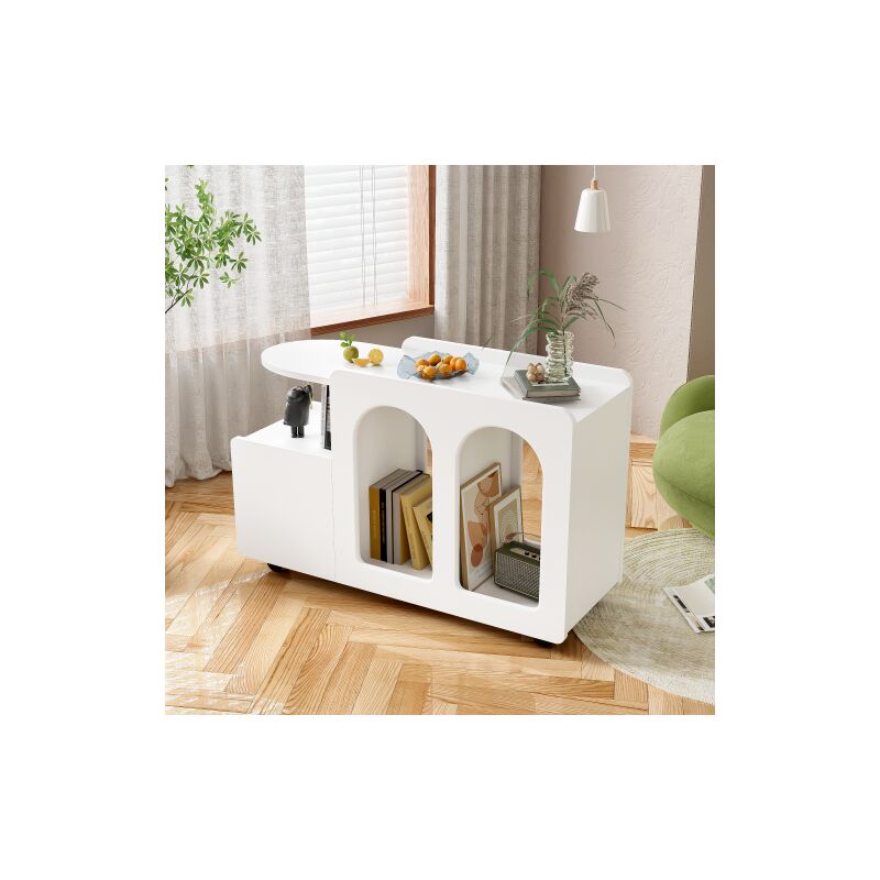 Armoire latérale blanche avec roulettes, chariot de rangement multifonction pour salon, salle à manger et chambre à coucher, 82 cm de large, Design