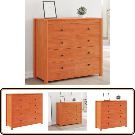 Armoire latérale cire marron 100x40x90 cm bois de pin massif - Meuble Buffet - Commode - Armoire - Rangement - Bois Massif