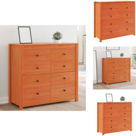 Armoire latérale cire marron 100x40x90 cm bois de pin massif - Meuble Buffet - Commode - Armoire - Rangement - Bois Massif