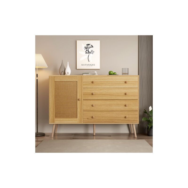 Armoire latérale en bois de 120 cm avec 4 tiroirs et 1 porte d'armoire