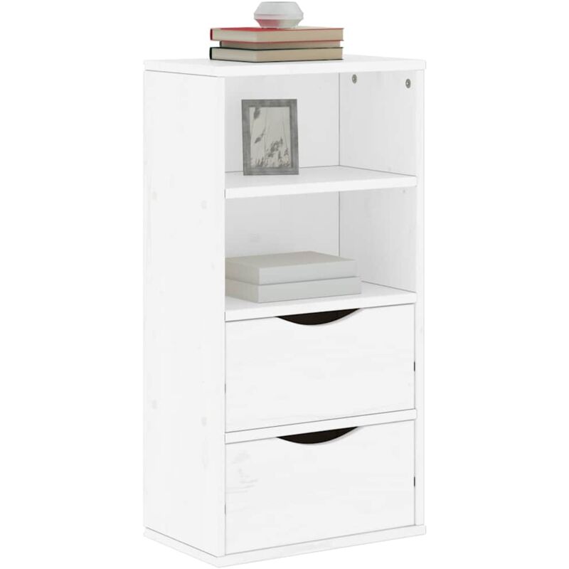 Vidaxl – Armoire latérale ODDA blanc 40x24x79 cm en bois massif de pin – 2 tiroirs et 2 étagères – Construction robuste et stable