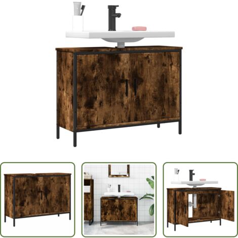 Armoire lavabo -  Armoire lavabo de salle de bain chêne fumé 80x30x60 cm