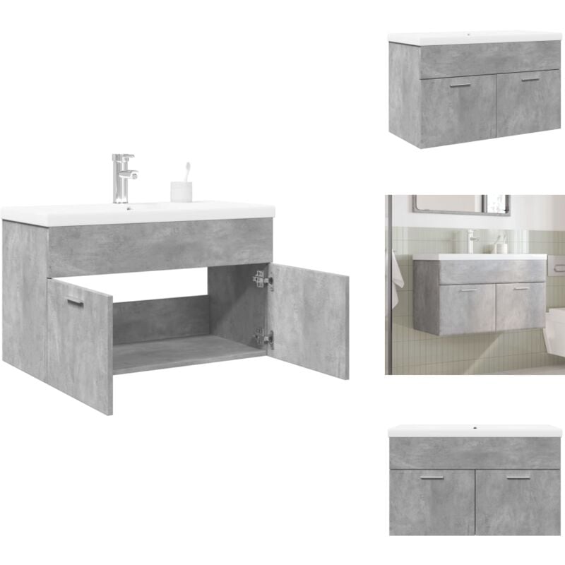 Armoire lavabo de salle de bain avec bassin intégré gris béton - Armoire Lavabo De Salle De Bain - Armoires Lavabo De Salle De Bain - Placard Lavabo