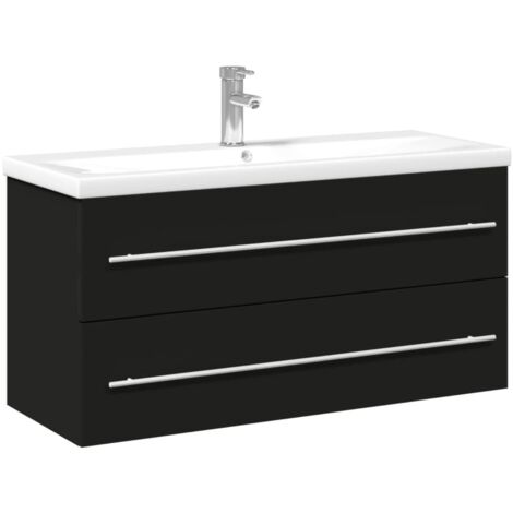 Armoire lavabo de salle de bain avec bassin intégré noir