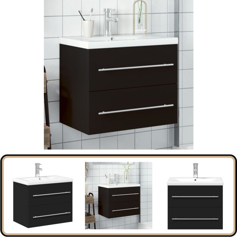 Armoire lavabo de salle de bain avec bassin intégré noir - Meuble Lavabo Salle De Bain - Meuble Vasque - Meuble Toilette - Meuble Suspendu