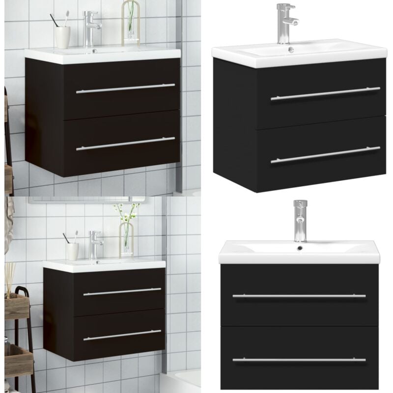 Armoire lavabo de salle de bain avec bassin intégré noir - Meuble Lavabo Salle De Bain - Meuble Vasque - Meuble Toilette - Meuble Suspendu