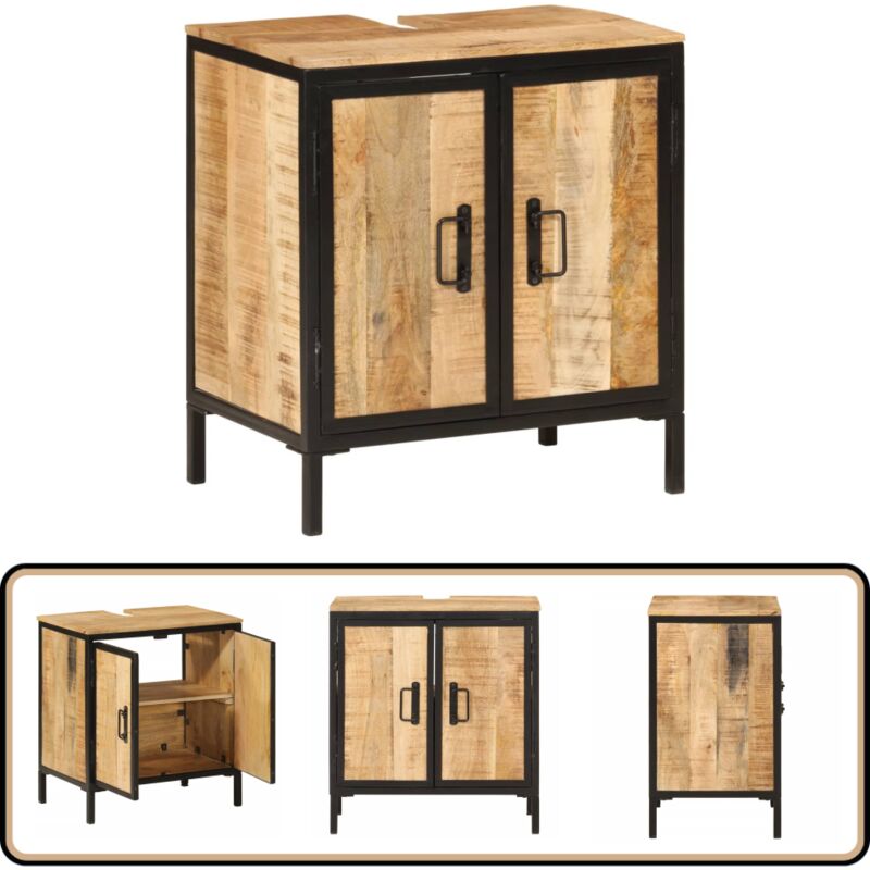 Vidaxl - Armoire lavabo de salle de bain bois massif de manguier et fer - Meuble De Salle De Bain - Armoire Lavabo - Placard Lavabo - Meuble Vasque