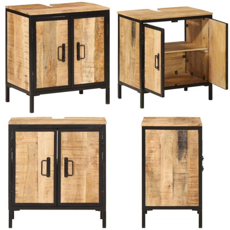 Armoire lavabo de salle de bain bois massif de manguier et fer - Meuble De Salle De Bain - Armoire Lavabo - Placard Lavabo - Meuble Vasque
