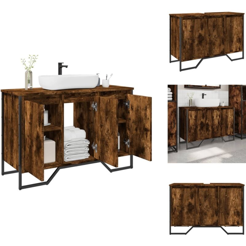 Armoire lavabo de salle de bain chêne fumé 91x35x60 cm - Armoire Lavabo De Salle De Bain - Armoires Lavabo De Salle De Bain - Placard Lavabo De Salle