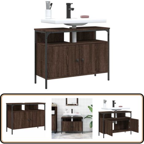 Armoire lavabo de salle de bain chêne marron 80x30x60 cm - Meuble Lavabo - Armoire Salle De Bain - Rangement Salle De Bain - Meuble Chêne Marron - Meuble Design Salle De Bain