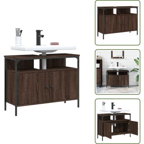 Armoire lavabo de salle de bain chêne marron 80x30x60 cm - Meuble Lavabo - Armoire Salle De Bain - Rangement Salle De Bain - Meuble Chêne Marron - Meuble Design Salle De Bain