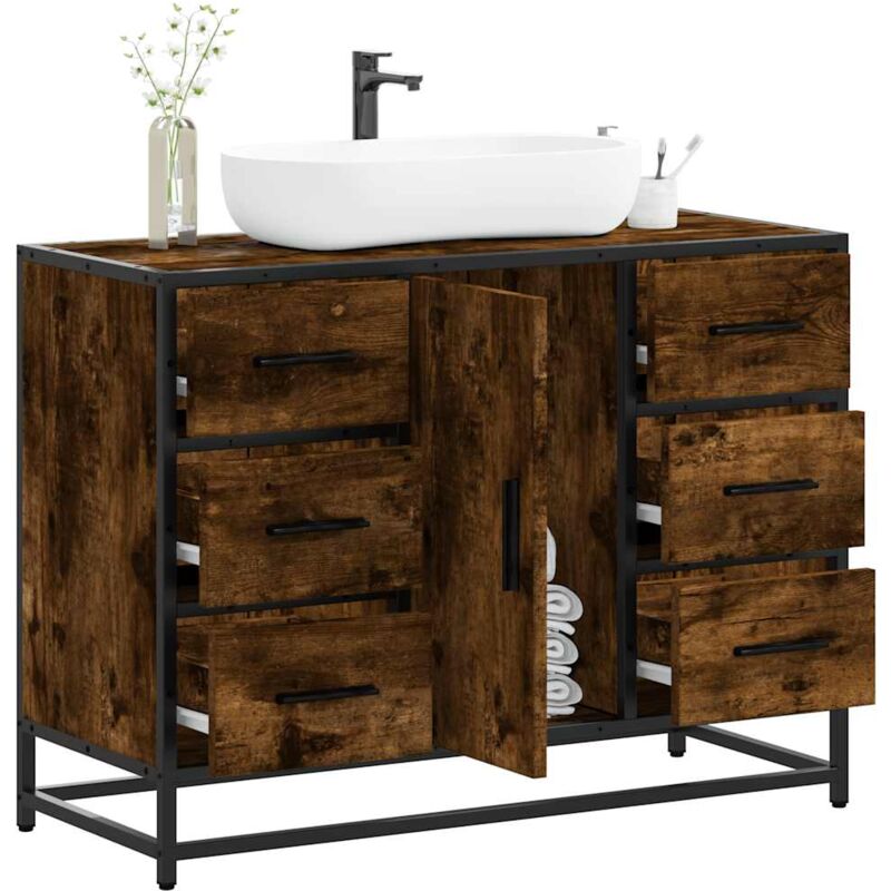 Armoire lavabo de salle de bain chêne fumé bois d'ingénierie - Vidaxl