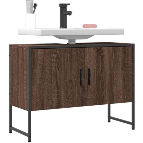Armoire lavabo de salle de bain chêne marron bois d'ingénierie