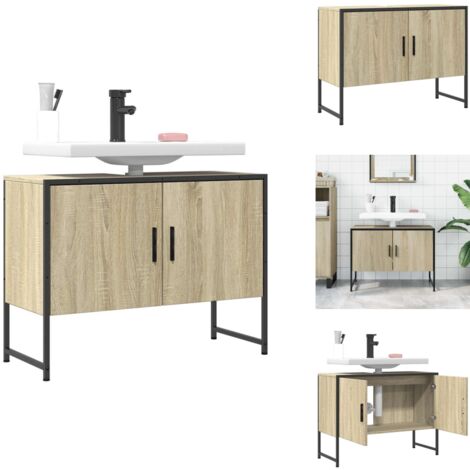Armoire lavabo de salle de bain chêne sonoma bois d'ingénierie - Meuble Lavabo - Armoire Salle De Bain - Placard Lavabo - Meuble Salle De Bain - Rangement Salle De Bain