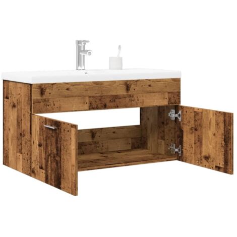 Armoire lavabo de salle de bain-Meuble de salle de bain avec bassin intégré vieux bois 305569
