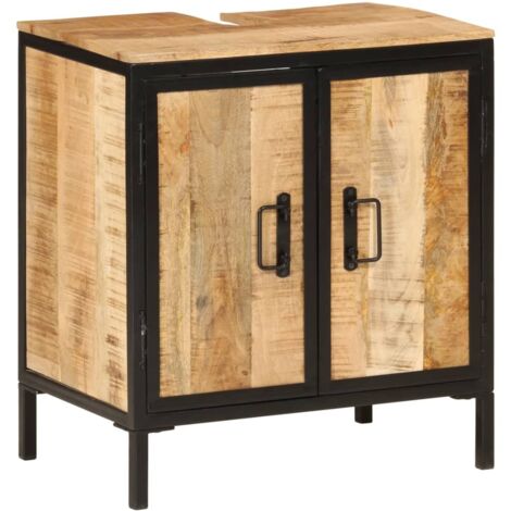 Armoire lavabo de salle de bain-Meuble vasque de salle de bain bois massif de manguier et fer 766070