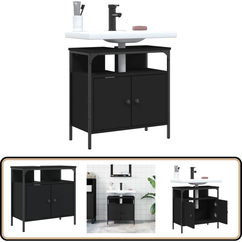 Armoire lavabo de salle de bain noir 60x30x60 cm - Meuble Lavabo - Armoire Salle De Bain - Placard Lavabo - Meuble Salle De Bain - Rangement Salle De