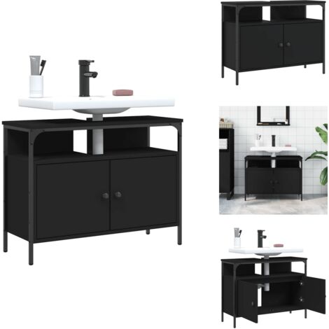 Armoire lavabo de salle de bain noir 80x30x60 cm - Meuble Lavabo - Armoire Salle De Bain - Placard Lavabo - Meuble Salle De Bain - Rangement Salle De Bain