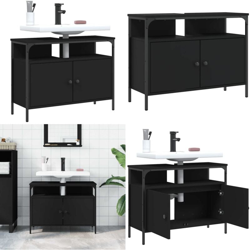 Vidaxl - Armoire lavabo de salle de bain noir 80x30x60 cm - Meuble Lavabo - Armoire Salle De Bain - Placard Lavabo - Meuble Salle De Bain - Rangement