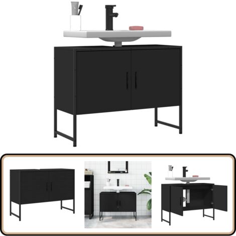 Armoire lavabo de salle de bain noir 80x33x60cm bois ingénierie - Meuble Lavabo Salle De Bain - Armoire Lavabo - Placard Lavabo - Meuble Rangement Salle De Bain - Meuble Salle De Bain Noir