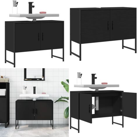 Armoire lavabo de salle de bain noir 80x33x60cm bois ingénierie - Meuble Lavabo Salle De Bain - Armoire Lavabo - Placard Lavabo - Meuble Rangement Salle De Bain - Meuble Salle De Bain Noir - Home & Li
