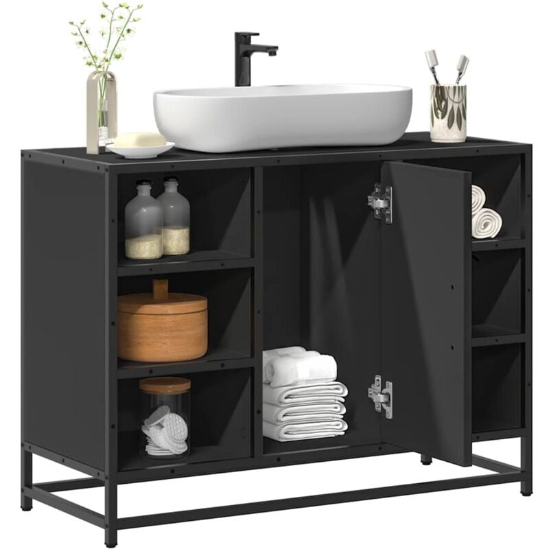 vidaXL Armoire lavabo de salle de bain noir 80x33x60cm bois ingénierie