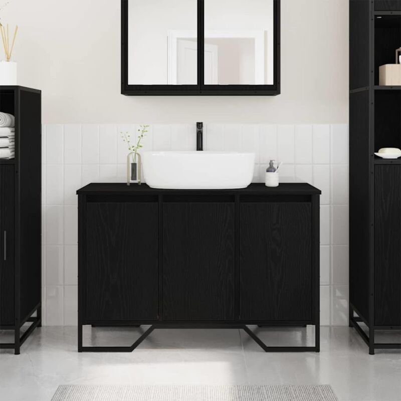 vidaXL Meuble de Lavabo de Salle de Bain Chêne noir 91 x 35 x 60 cm