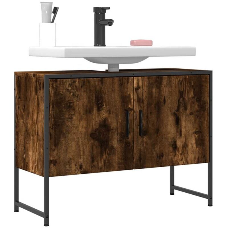 Vidaxl - Armoire lavabo de salle de bain chêne fumé bois d'ingénierie