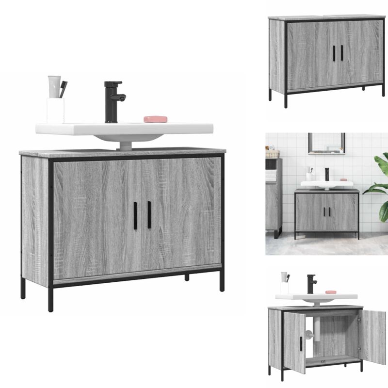 Armoire lavabo de salle de bain sonoma gris 80x30x60 cm - Meuble Lavabo - Armoire Salle De Bain - Placard Lavabo - Meuble Salle De Bain - Rangement