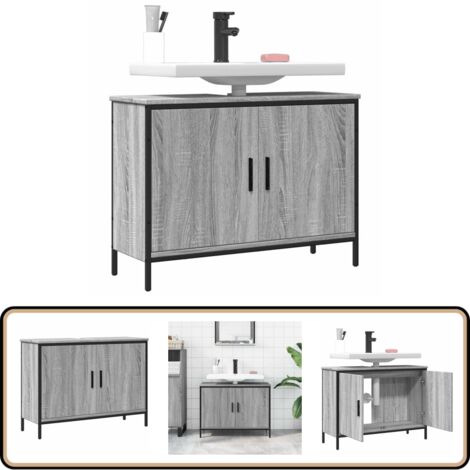 Armoire lavabo de salle de bain sonoma gris 80x30x60 cm - Meuble Lavabo - Armoire Salle De Bain - Placard Lavabo - Meuble Salle De Bain - Rangement Salle De Bain