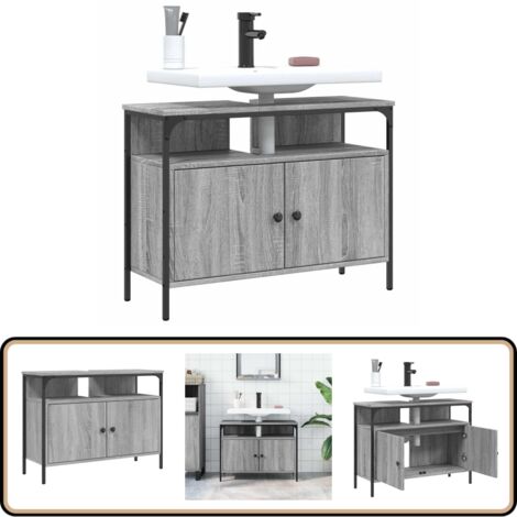 Armoire lavabo de salle de bain sonoma gris 80x30x60 cm - Meuble Lavabo - Armoire Salle De Bain - Placard Lavabo - Meuble Salle De Bain - Rangement Salle De Bain