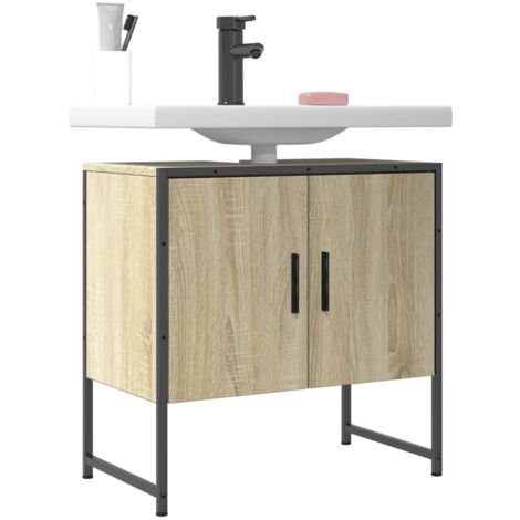 Armoire lavabo de salle de bain，Meuble de rangement chêne sonoma 60x33x60 cm CFW287050