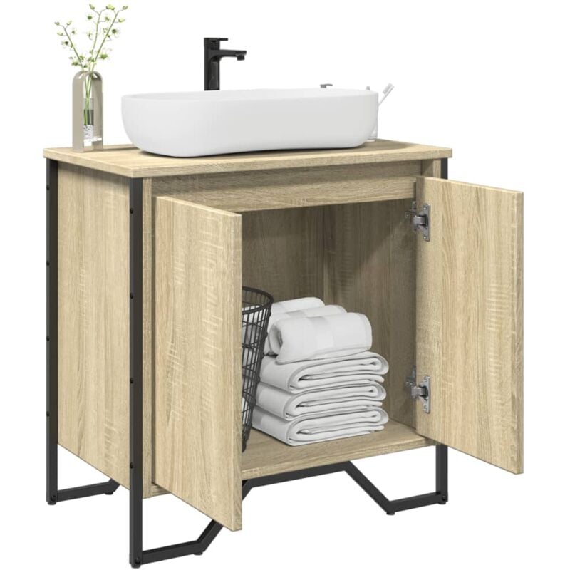 Armoire lavabo de salle de bain,Meuble de rangement chêne sonoma 60x35x60 cm CFW81083