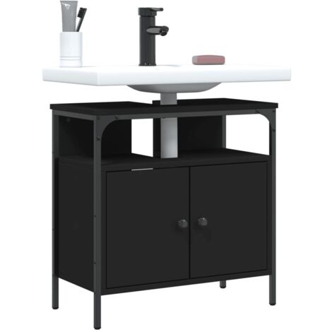 Armoire lavabo de salle de bain，Meuble de rangement noir 60x30x60 cm CFW652702