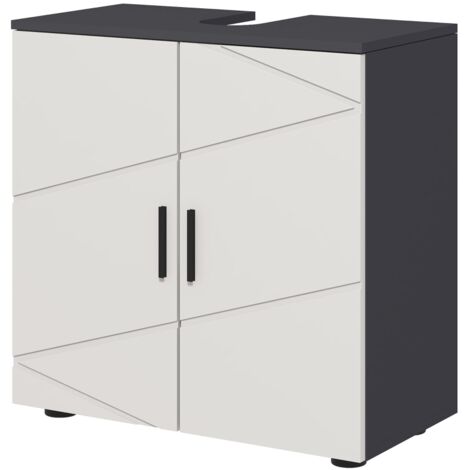 Armoire lavabo placard de base étagère réglable poignée anti-basculement salle de bain gris 60 x 30 x 60 cm.