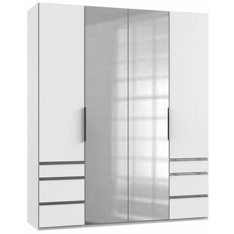 Armoire LISBETH 2 portes 6 tiroirs blanc miroir central 200 x 236 cm hauteur - blanc