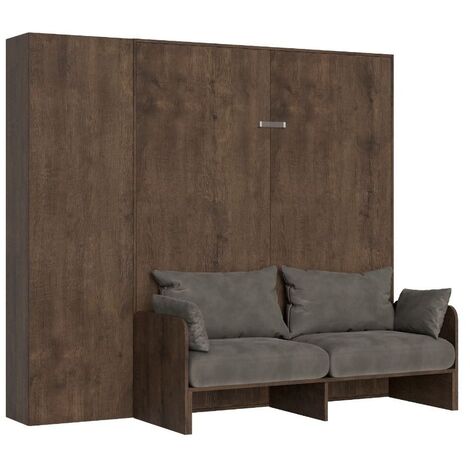 Armoire lit 120x190 avec canapé et colonne de rangement bois noyer Kanto-Couleur Microfibre 02
