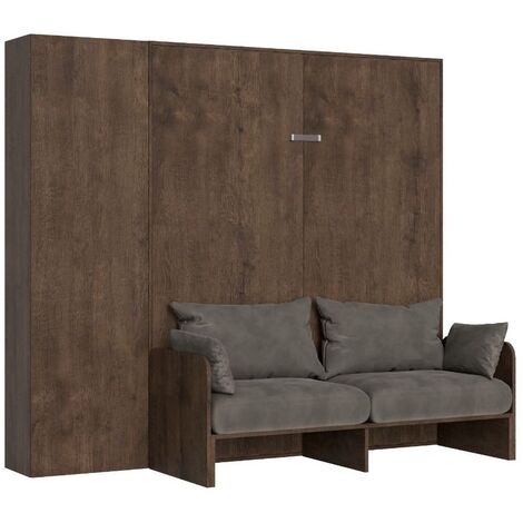 Armoire lit 140x190 avec canapé et colonne de rangement bois noyer Kanto-Couleur Microfibre 32