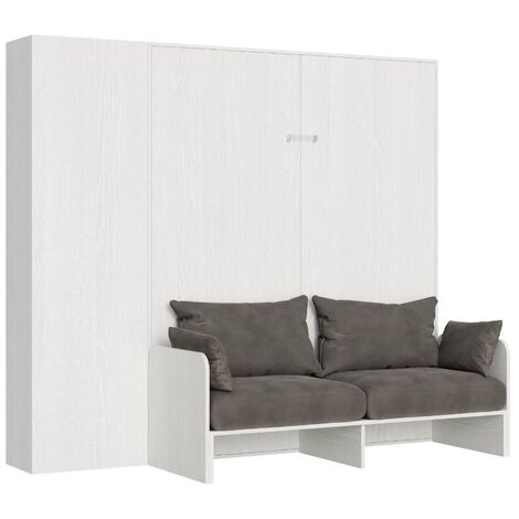 Armoire lit 160x190 avec canapé et colonne de rangement bois blanc Kanto-Couleur Microfibre 02