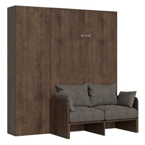 Armoire lit 160x190 avec canapé et colonne de rangement bois noyer Kanto-Couleur Microfibre 00