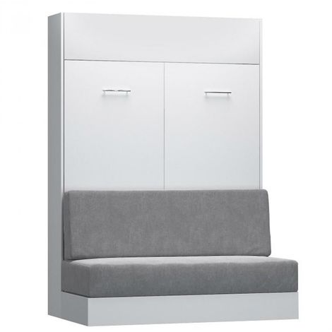 Armoire lit escamotable DYNAMO SOFA canapé intégré blanc mat et microfibre gris couchage 140 x 200 cm - blanc