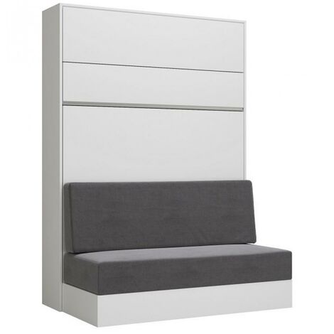 Armoire lit escamotable GENIUS SOFA blanc mat canapé gris couchage 140200 - blanc