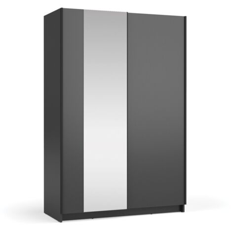 Armoire LYSIA 120 cm noir mat – 2 portes coulissantes avec miroir