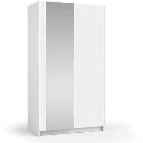 Armoire LYSIA 2 portes coulissantes avec miroir – 100 x 182 x 55 cm – Coloris blanc