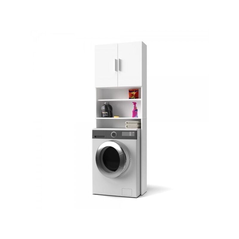 Armoire Machine à Laver Gain de Place avec 2 Étagères et 2 Portes Blanc