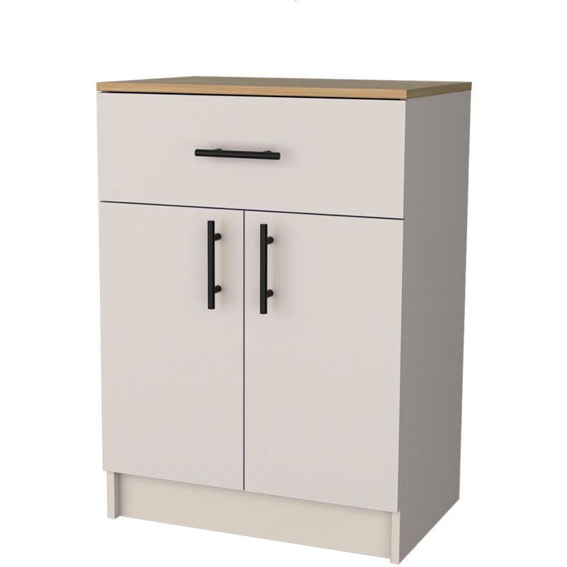 Tuhome Concept - Armoire Mayorca en mélaminé avec 2 portes, 2 étagères et tiroir avec rails métalliques, Blanc / Beige , 85.1 cm x 60 cm x 40.5 cm
