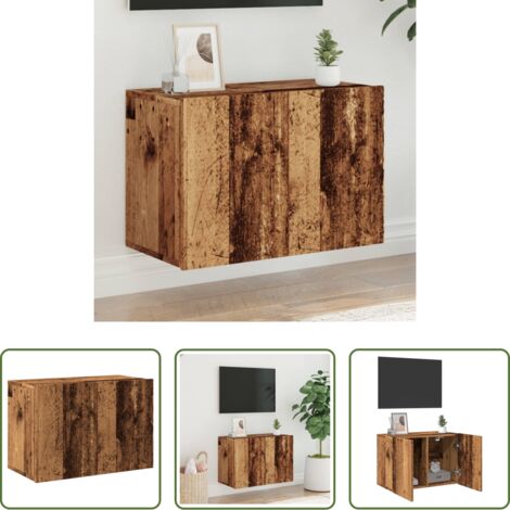 Armoire média -  Meuble TV mural vieux bois 60x30x41 cm